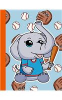 Notebook: Record Baseball Games Kawaii Sporty Elephant Game Player Tactical Research Book Wide Ruled Journal Notebook Diary Notes