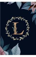 L: Monogram Initial L Journal Elegant Pretty Floral Gold Alphabet Blank Lined Paper Notebook