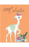 2019 Calendar: Watercoulor Llama with Inspirational Quotes on Textured Coral Wall Cover