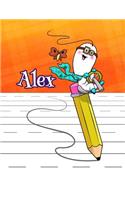 Alex: Personalized Book with Child's Name, Primary Writing Tablet, 54 Sheets of Practice Paper, 1" Ruling, 6 Coloring Pages, Preschool, Kindergarten, 1st 