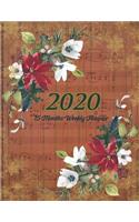 Large Print - 2020 - 15 Months Weekly Planner - Victorian Musical Christmas - Red Weathered Wood with Poinsettia Flowers