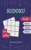 SUDOKU pour adultes: niveau Facile 1 grille par jour pendant les 365 jours de l'année Solutions incluses.