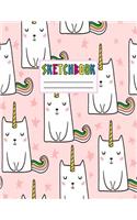 Sketcbook: Cute Unicorn Kawaii Sketch Book for Girls, Kids, Teens, Women (Perfect for Sketching, Drawing, Doodling, Journal, Note Pad, Birthday Party Favors)