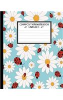 Unruled Composition Notebook 8" x 10", Chamomile Flowers and Lady Bugs Pattern.: Unruled Composition Notebook 8" x 10". 120 Pages. Beautiful Chamomile Flowers and Lady Bugs Pattern. Vector Art.