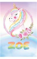 Zoe: Zoe's Unicorn Personal Custom Named Diary Planner Calendar Notebook Journal 6x9 Personalized Customized Gift For Someone Who's Surname is Zoe Or Fir