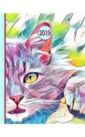 2019 Planner; Cat Closeup: 12 Months Week to two-page Diary 140 pages 8.5 x 11 with Contacts - Password - Birthday lists(2019 Weekly Planner Organizer Diary Journal)