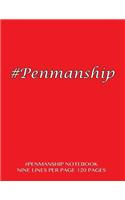 #Penmanship Notebook - nine lines per page, 120 pages: Skip line ruling 3/4" writing space, dotted midline, 3/8" skip line with red cover. Suitable for grade 1-4 level children. Perfect for penmanship, a