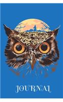 Journal: Owl on Moon Backdrop, 6" x 9" Journal, 120 lined pages, Blue Background