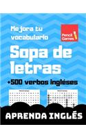 Sopa de letras, +500 verbos ingléses, mejora tu vocabulario, aprenda inglés, letra grande