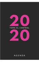 Agenda 2020 Toma el control: Agenda para todo el año 2020, sencilla, planificador mensual y semanal, tapa blanda, color negro y rosa fucsia