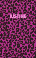 Justine: Personalized Pink Leopard Print Notebook (Animal Skin Pattern). College Ruled (Lined) Journal for Notes, Diary, Journaling. Wild Cat Theme Design wi