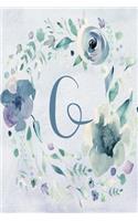 Notebook 6"x9", Letter G - Blue Purple Floral Design