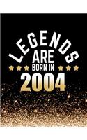 Legends Are Born in 2004: Birthday Notebook/Journal for Writing 100 Lined Pages, Year 2004 Birthday Gift, Keepsake Book (Gold & Black)