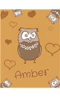 Amber: Personalized Amber name owl themed notebook, sketchbook or blank book journal. Unique owl personalised notepad. cute owl journals.