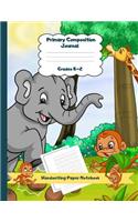 Primary Composition Journal Grades K-2 Handwriting Paper Notebook: Jungle Animals Dashed Mid Line School Exercise Book Plus Sketch Pages for Boys and Girls