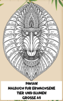 Malbuch für Erwachsene - Grosse A4 - Tier und Blumen - Pavian