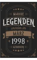 Wahre Legenden wurden im März 1998 geboren: Vintage Geburtstag Notizbuch - individuelles Geschenk für Notizen, Zeichnungen und Erinnerungen - liniert mit 100 Seiten