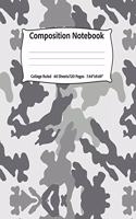 Composition Notebook: College Ruled, 60 Sheets/120 Pages, 7.44" x 9.69 Gray Military Camouflage