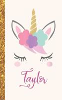 Taylor: Taylor Unicorn Personalized Black Paper SketchBook for Girls and Kids to Drawing and Sketching Doodle Taking Note Marble Size 8.5 x 11