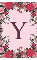 Y: Name Monogram Initial Y Pink Floral 6x9" Dot Bullet Notebook/Journal Gift Idea For Girls, Women, School, College and Work