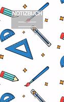 Notizbuch A5 Muster Zeichnung Grundschulsachen Schule Lineal Stift Pinsel