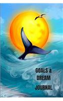Goals & Dreams Journal: Notebook with Wide-Ruled Interior: A Beautiful Sunset Over the Sea with Whale for Nature Theme for Diary Writing