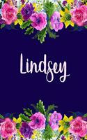 Lindsey: Personalized Name Pink Floral Design Matte Soft Cover Notebook Journal to Write In. 120 Blank Lined Pages