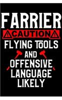 Farrier caution flying tools and offensive language likely