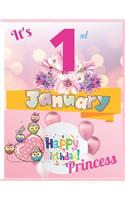 It's 1st January Happy Birthday Princess Notebook Journal: Blank Lined Birthday Notebook For Writing Or Journaling