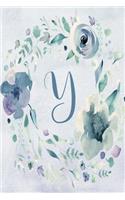 Notebook 6"x9", Letter Y - Blue Purple Floral Design: College-ruled, lined format exercise book with flowers, alphabet letters, initials series.