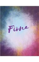 Fiona: Fiona personalized journal blank book. Large 8.5 x 11 Attractive watercolor texture purple pink orange & blue tones. arty stylish pretty journal for