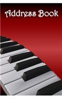 Address Book: Piano Wavy, Red Bg -Bespoke, Personalised Address Book. Contact Us If You Would Like Your Own Image, Name or Other Text on a Book.