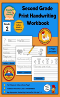 Second Grade Print Handwriting Workbook with Traditional Horizontal Lines and Dotted Midline