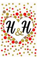 H and H Personalized Monogrammed notebook journal gift with Two Initials for Couples and lovers on valentine's day, wedding anniversary and special occasions with beautiful golden glitter red and confetti cover