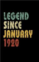 Legend Since January 1920: Retro Birthday Gift Notebook With Lined College Ruled Paper. Funny Quote Sayings 5 x 8 Notepad Journal For Taking Notes For People Born In January 1