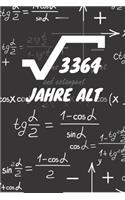 3364 Jahre alt: 58. Geburtstag Liniertes Mathe Wurzel Geburtstags Notizbuch oder Gästebuch Geschenk liniert - Journal mit Linien