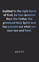 Acts 2: 33 Notebook: Exalted to the right hand of God, he has received from the Father the promised Holy Spirit and has poured out what you now see and hear