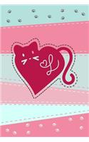 L: Heart Cat Monogram Blank Journal. A perfect romantic notebook for cat lovers.