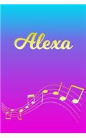 Alexa: Sheet Music Note Manuscript Notebook Paper - Pink Blue Gold Personalized Letter A Initial Custom First Name Cover - Musician Composer Instrument Com