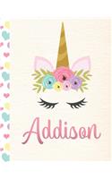 Addison: 2020. Personalized Weekly Unicorn Planner For Girls. 8.5x11 Week Per Page 2020 Planner/Diary With Pink Name