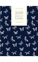 2019 Weekly Planner Twenty Nineteen: Dated with to Do Notes and Inspirational Quotes - Butterflies Navy Blue(2 Pretty Magical Animal Patterns)