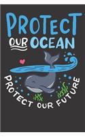 Notebook: College Ruled 6x9 120 Pages Blue Whale Protect Our Ocean Plastic Free Marine Biology