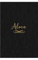 Alma: Personalized Journal to Write In - Black Gold Custom Name Line Notebook