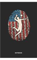 Notebook: Dotted Lined USA Volleyball Themed Notebook (6x9 inches) ideal as a Red White Blue fingerprint American Flag Journal. Perfect as a Team Sports Coach