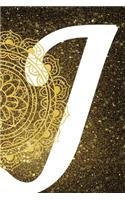 J: Personalized Dot Grid Bullet BUJO Notebook Journal Modern Gold Mandala Minimalist Initial Monogram Letter J- Many Usage Handy Travel Size For Boys M