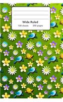Wide Ruled Composition Notebook 6" x 9". Floral Flowers On Green: 6" x 9". 200 Pages. Book Cover With Beautiful Floral Flowers On Green Background Pattern.