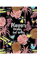 Planner monthly and weekly: Black tropical drawing: planner journal notebooks, Month Weekly Monthly Planner, Organizer, Agenda, Schedule (130 pages / 8"x10")