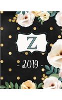 Z. 2019: Monogram Z Weekly Planner 2019: 12 Month Agenda - Feminine Flowers & Polka Dots. Calendar, Organizer, Notes & Goals (Weekly and Monthly Planner 8 x1