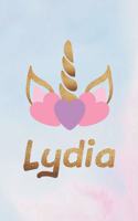 Lydia: Personalized First Name Unicorn Gift Birthday Girl Notebook Journal 104 Pages