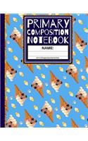 Primary Composition Notebook: Cute Pugs & Ice Cream K-2, Kindergarten Composition Book / Dashed Midline And Picture Space School Exercise Book (Story Paper Journal) 1st, & 2nd Gr
